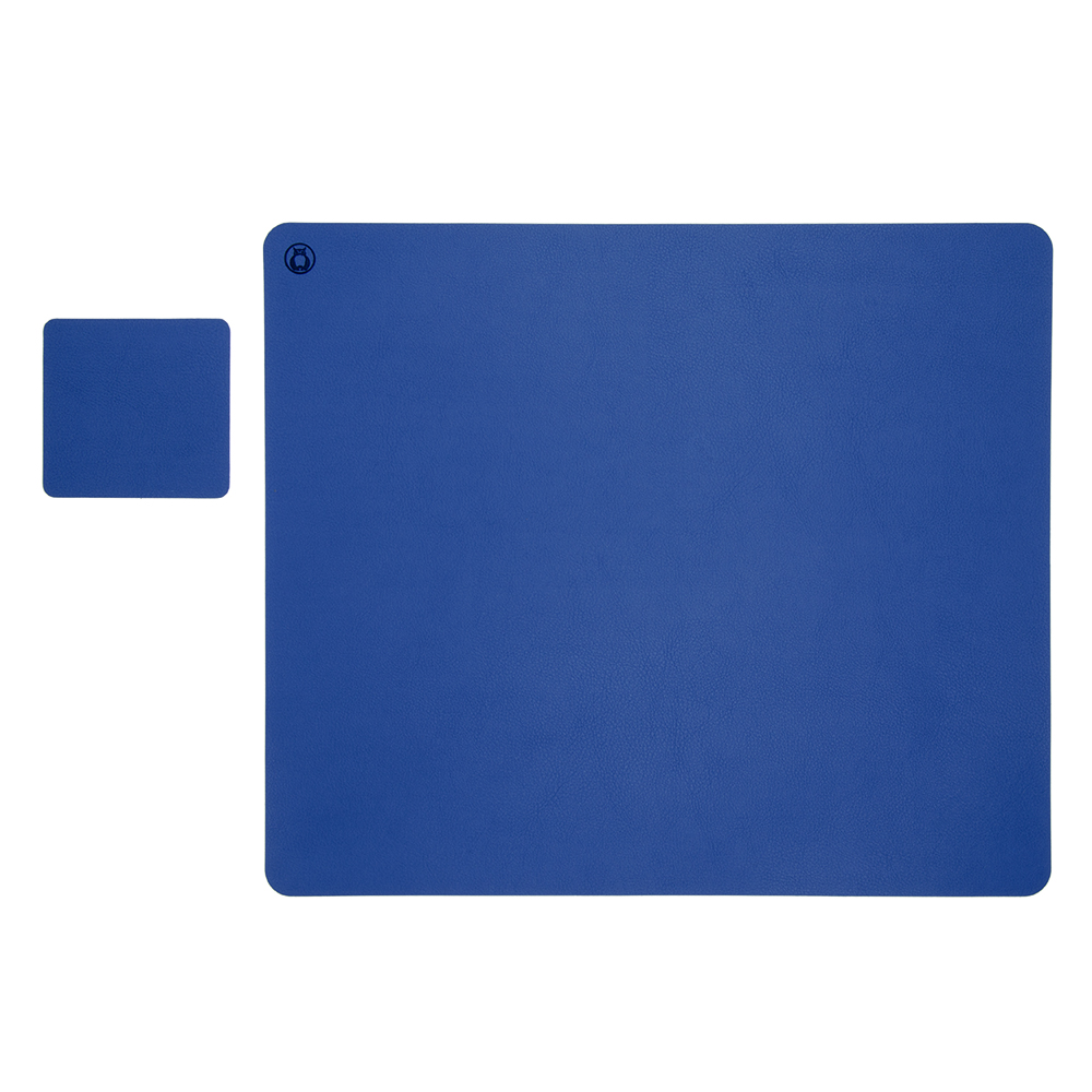 Set Mousepad si 1 suport pahar Flexi L  din piele  cu doua fete  pentru protectie birou  UNIKA albastru/gri